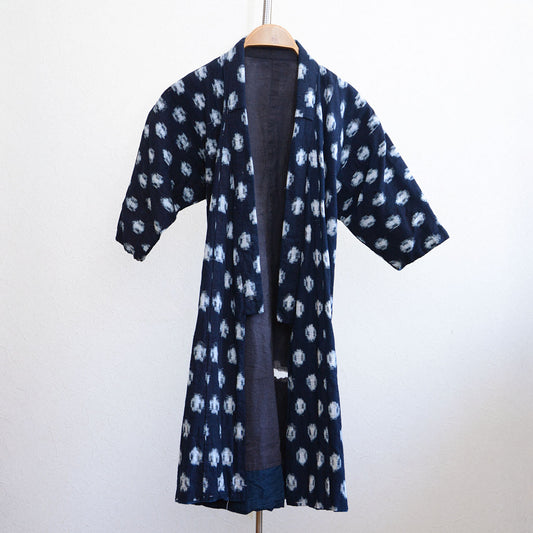 Vintage Japanese indigo kasuri cotton kimono from Showa era