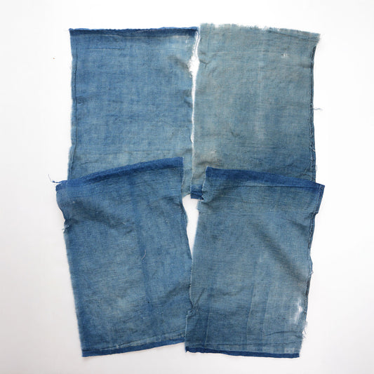 Vintage Japanese indigo-dyed cotton fabric scraps set of 4