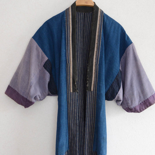 Noragi Jacket Indigo Dyed Kimono Japanese Fabric Cotton Vintage Crazy Pattern