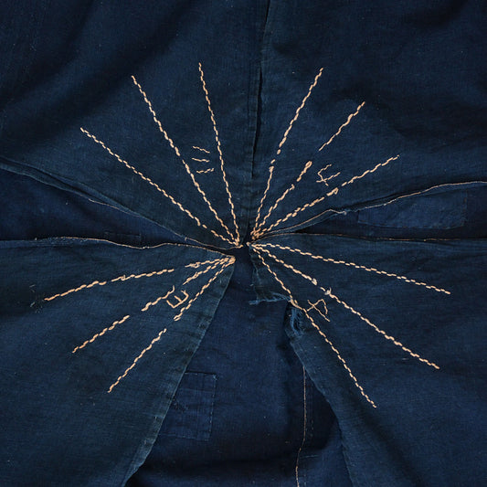 Vintage Japanese boro furoshiki with indigo dye and visible sashiko stitching