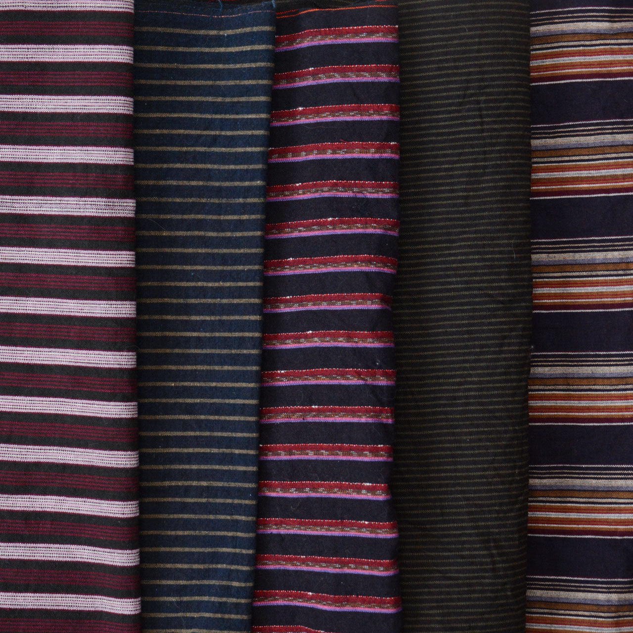 Assorted vintage Japanese cotton fabric scraps with classic striped patterns