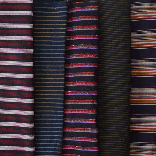 Assorted vintage Japanese cotton fabric scraps with classic striped patterns