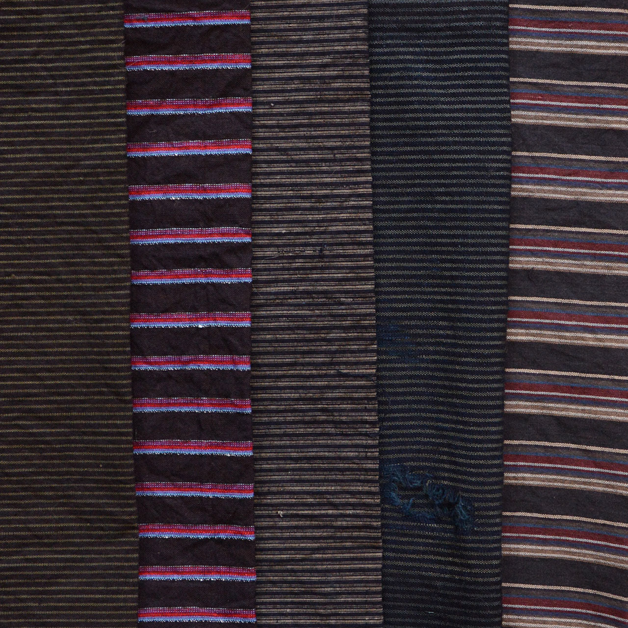 Vintage Japanese cotton fabric scraps with striped patterns, assorted pieces for crafting