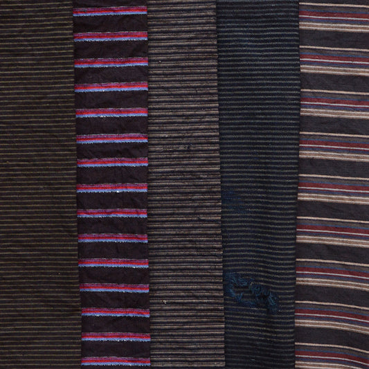 Vintage Japanese cotton fabric scraps with striped patterns, assorted pieces for crafting