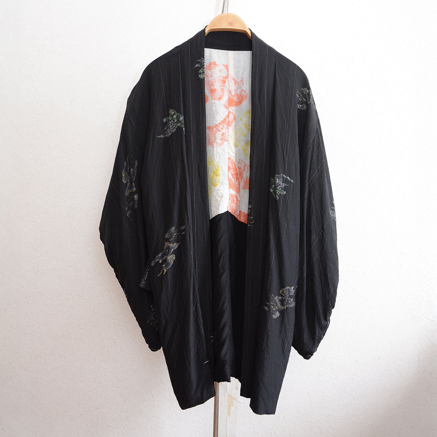 Haori Kimono Japanese Vintage Jacket Black Karashishi Multi Pattern