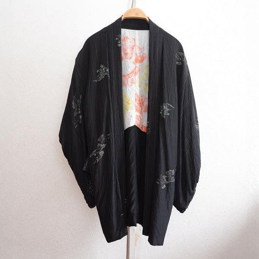Haori Kimono Japanese Vintage Jacket Black Karashishi Multi Pattern