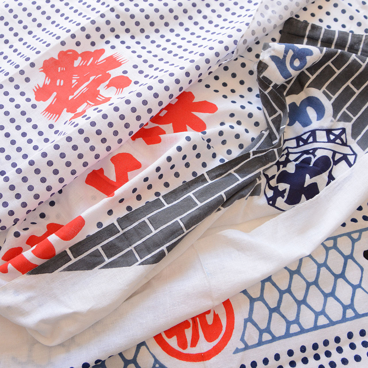 Vintage Japanese tenugui towel set with traditional prints