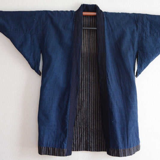 Noragi Jacket Kimono Japanese Fabric Cotton Vintage Indigo Plain Stripe Pattern