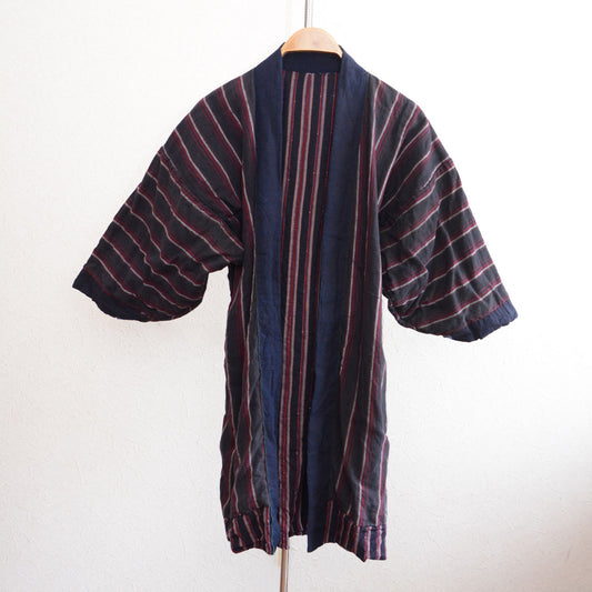 Vintage Japanese Noragi jacket with striped double-sided cotton fabric