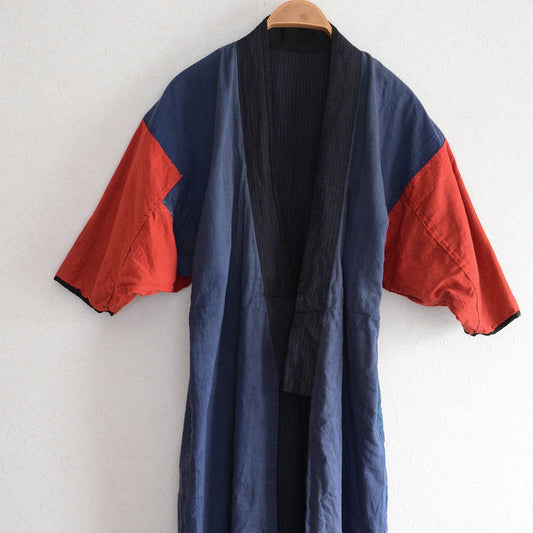 Crazy Patchwork Indigo Kimono Robe Long Japanese Fabric Vintage