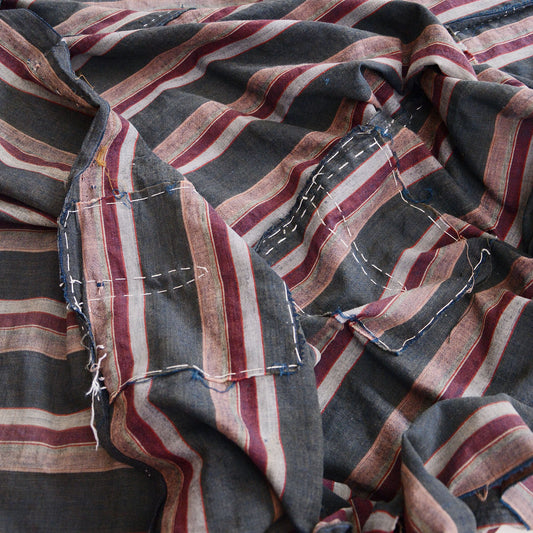 Boro Fabric Japan Vintage Cotton Indigo Stripe Pattern Textile Hand Stitching