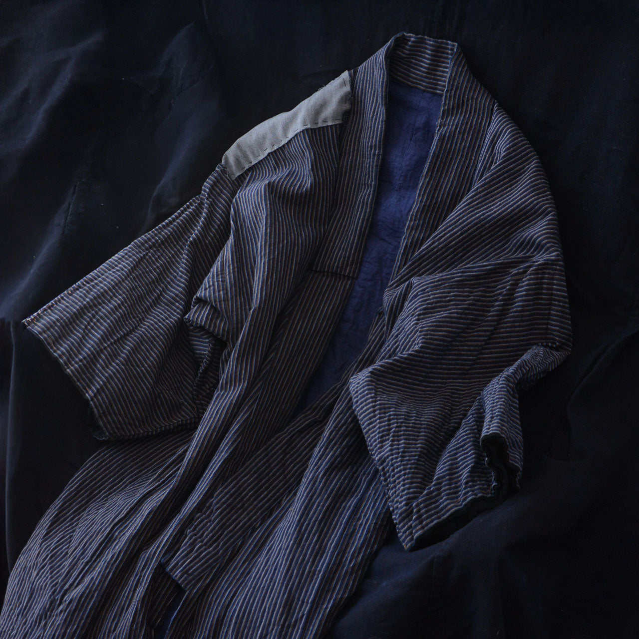 Vintage cotton work kimono with reinforced patches