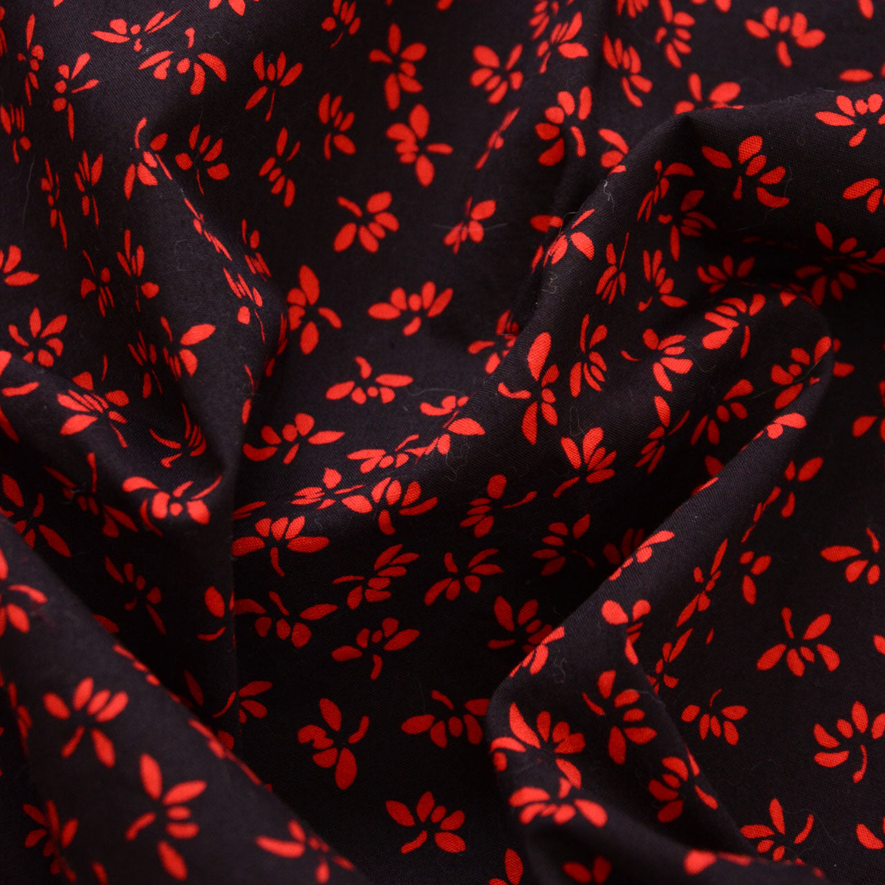 Vintage black cotton furoshiki wrapping cloth with botanical-like pattern from a kimono specialty shop