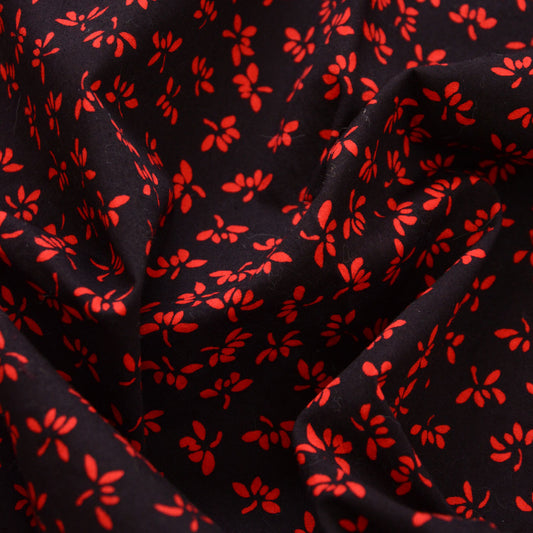 Vintage black cotton furoshiki wrapping cloth with botanical-like pattern from a kimono specialty shop