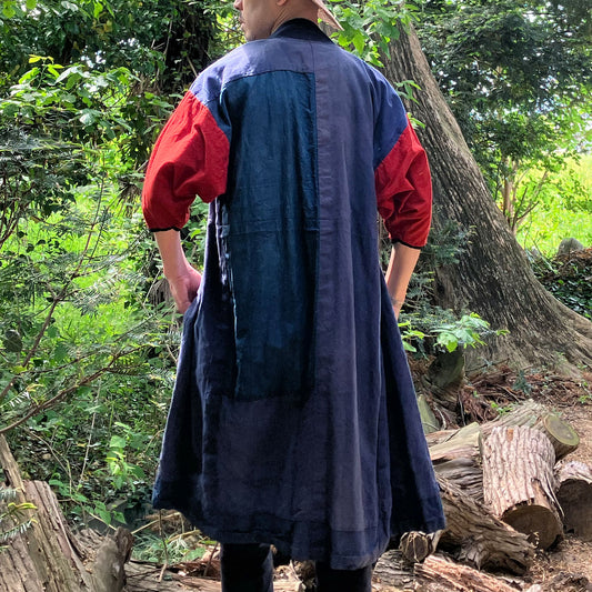 Vintage indigo patchwork kimono robe