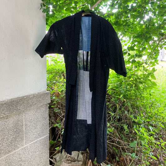 Vintage Japanese kimono robe in indigo kasuri cotton