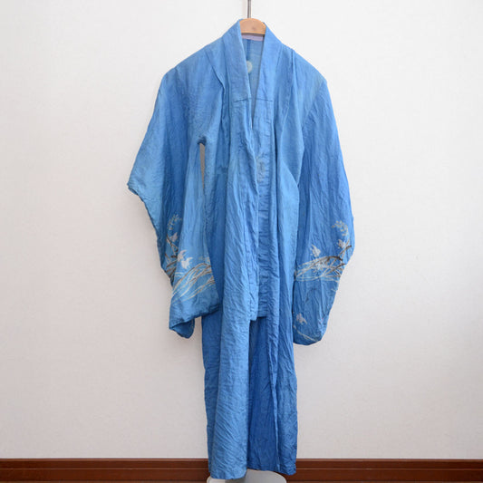Antique Japanese Cotton Kimono for Children | Meiji-Taisho Era | 3 Family Crests with Bird & Botanical Sleeve Motifs