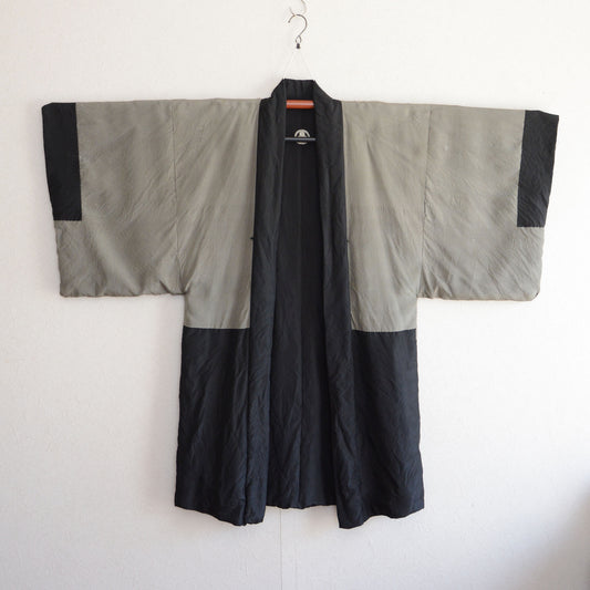 Black Haori Jacket Kimono Long Japanese Vintage Montsuki Nihonga Art