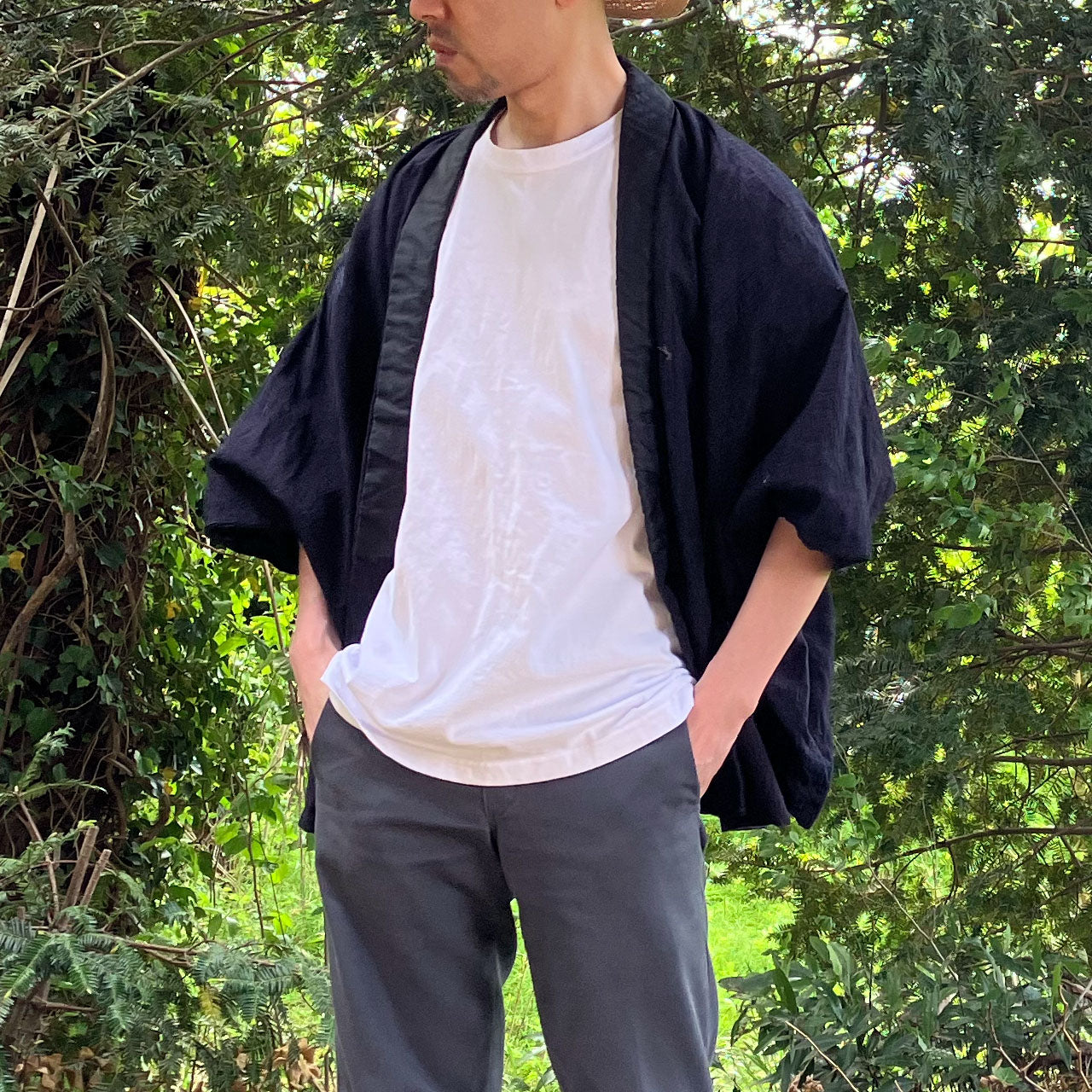 Kimono Jacket Japanese Fabric Vintage Crazy Pattern Indigo Stripe