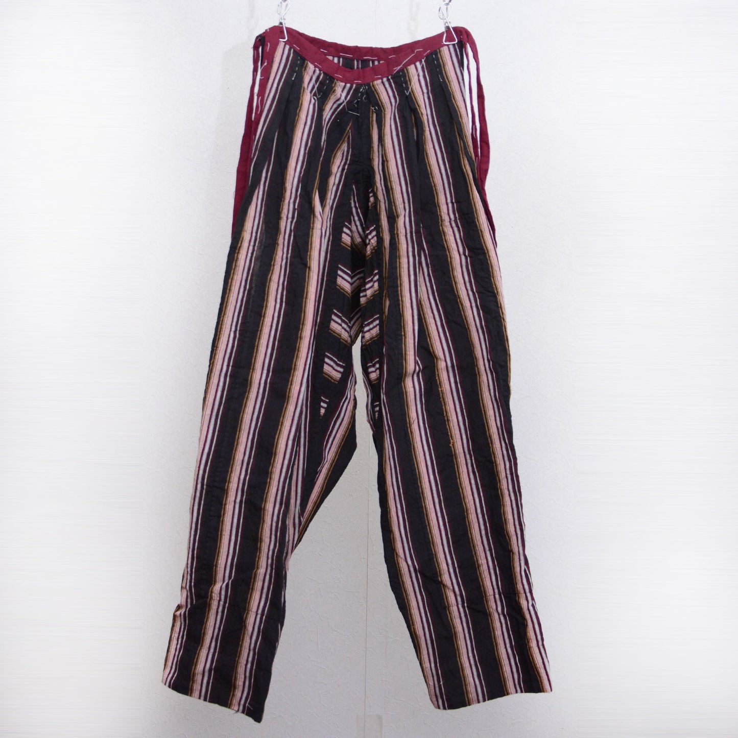 Monpe Pants Noragi Japanese Fabric Vintage Cotton Black Stripe Pattern Double Knee