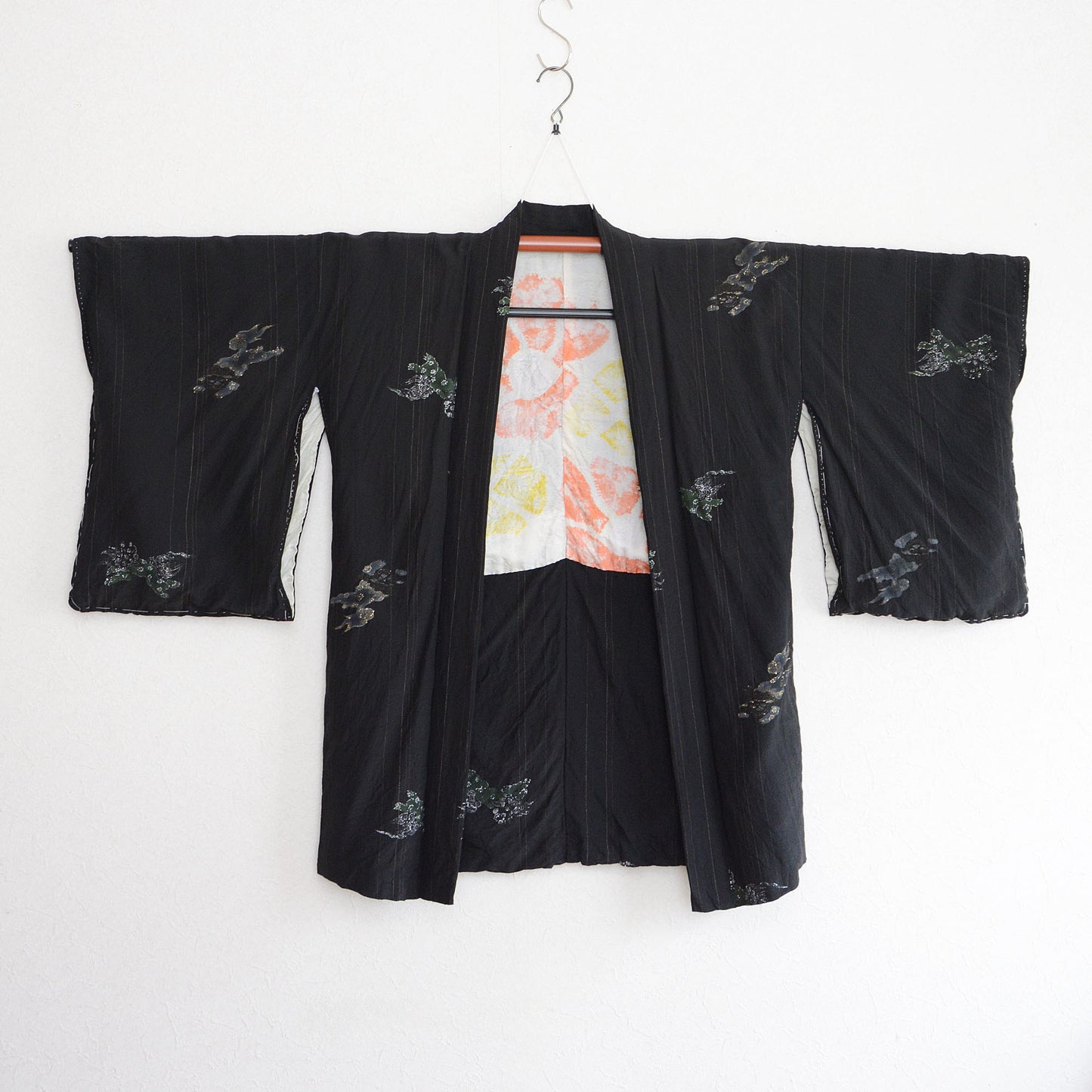 Haori Kimono Japanese Vintage Jacket Black Karashishi Multi Pattern