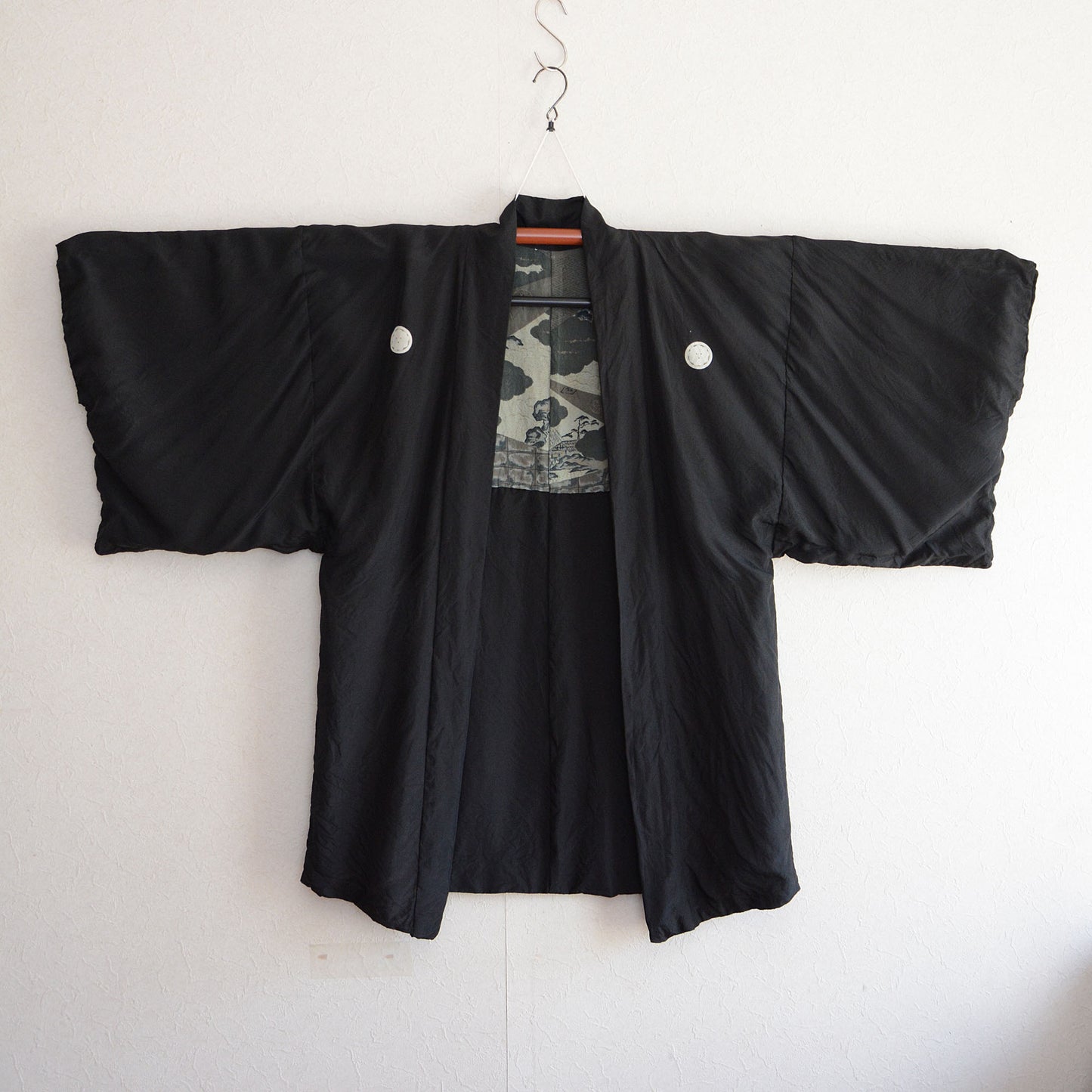 Black Haori Jacket Kimono Japane Vintage Montsuki Nihonga Art