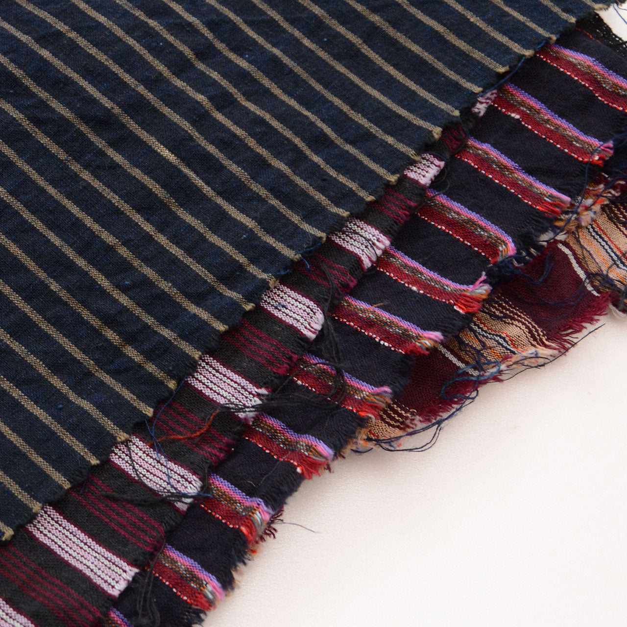 Close-up of textured Japanese cotton stripes for quilting and mending projects