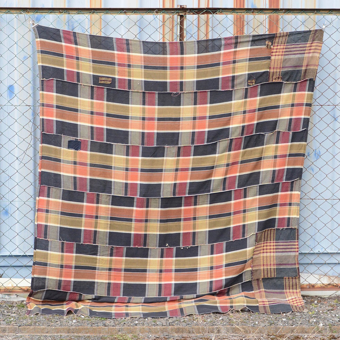 boro japanese fabric vintage checkered pattern futon cover textile cloth