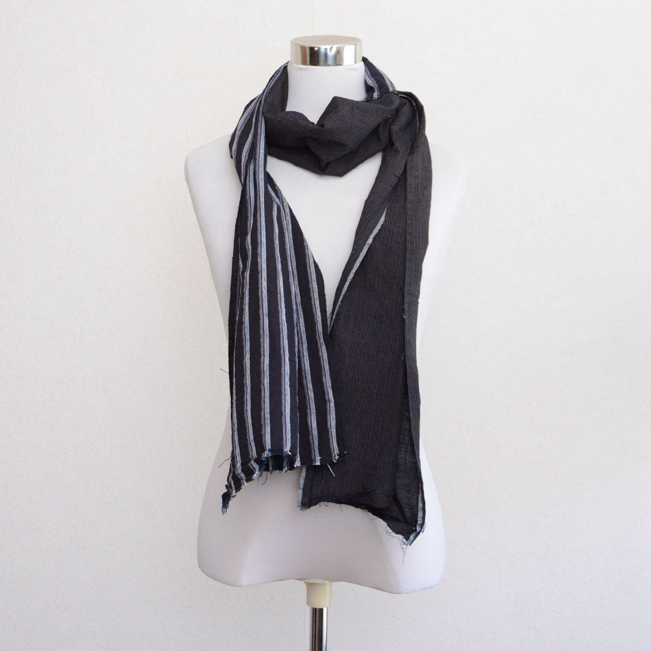 Striped patchwork fabric scarf made from antique Japanese cotton