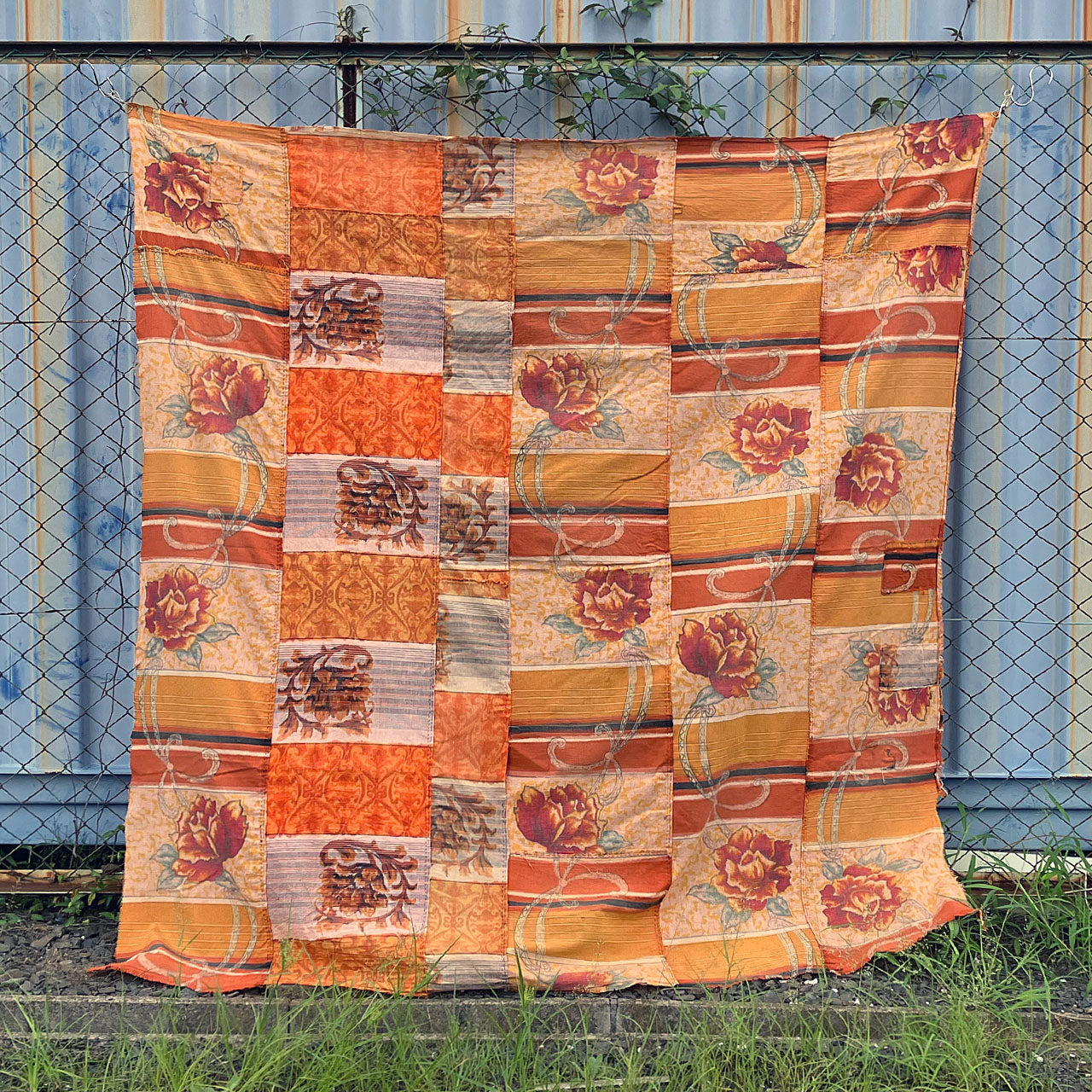 mid-Showa era cotton fabric with hand-stitched mending