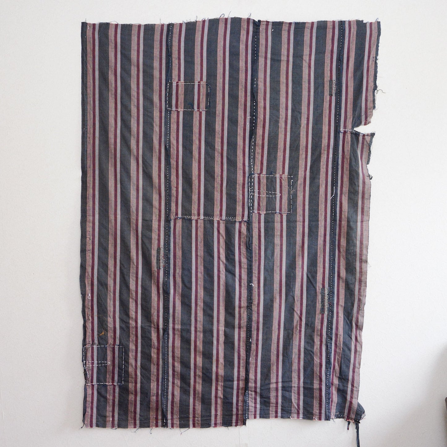 Boro Fabric Japan Vintage Cotton Indigo Stripe Pattern Textile Hand Stitching