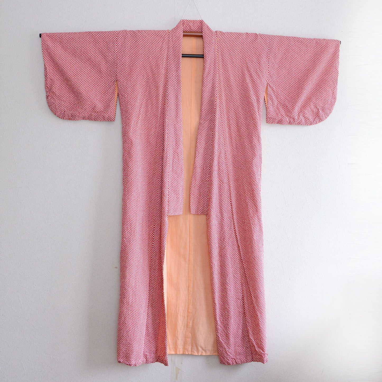 Checkerboard Pattern Kimono Robe Long Cotton Japan Vintage