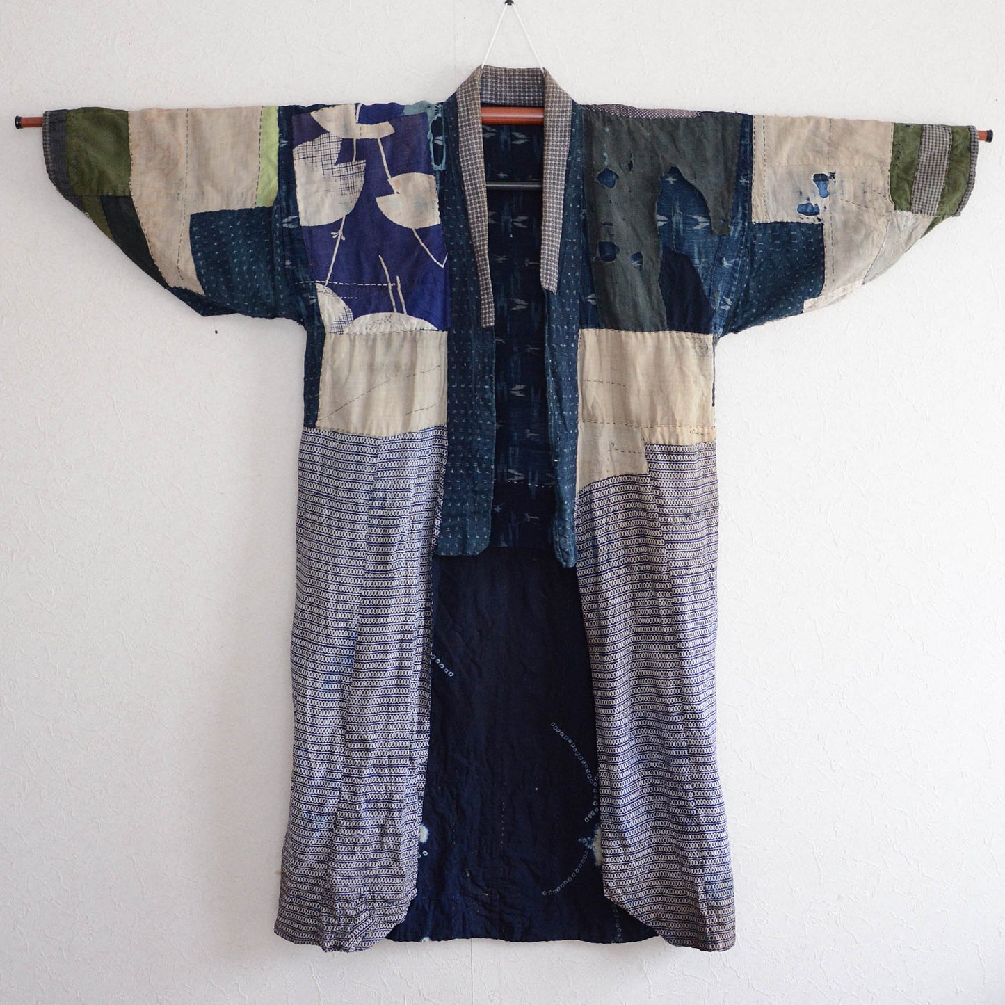 Boro Noragi Jacket Indigo Japanese Fabric Vintage Kimono Cotton Crazy Pattern Kasuri Shibori Dye
