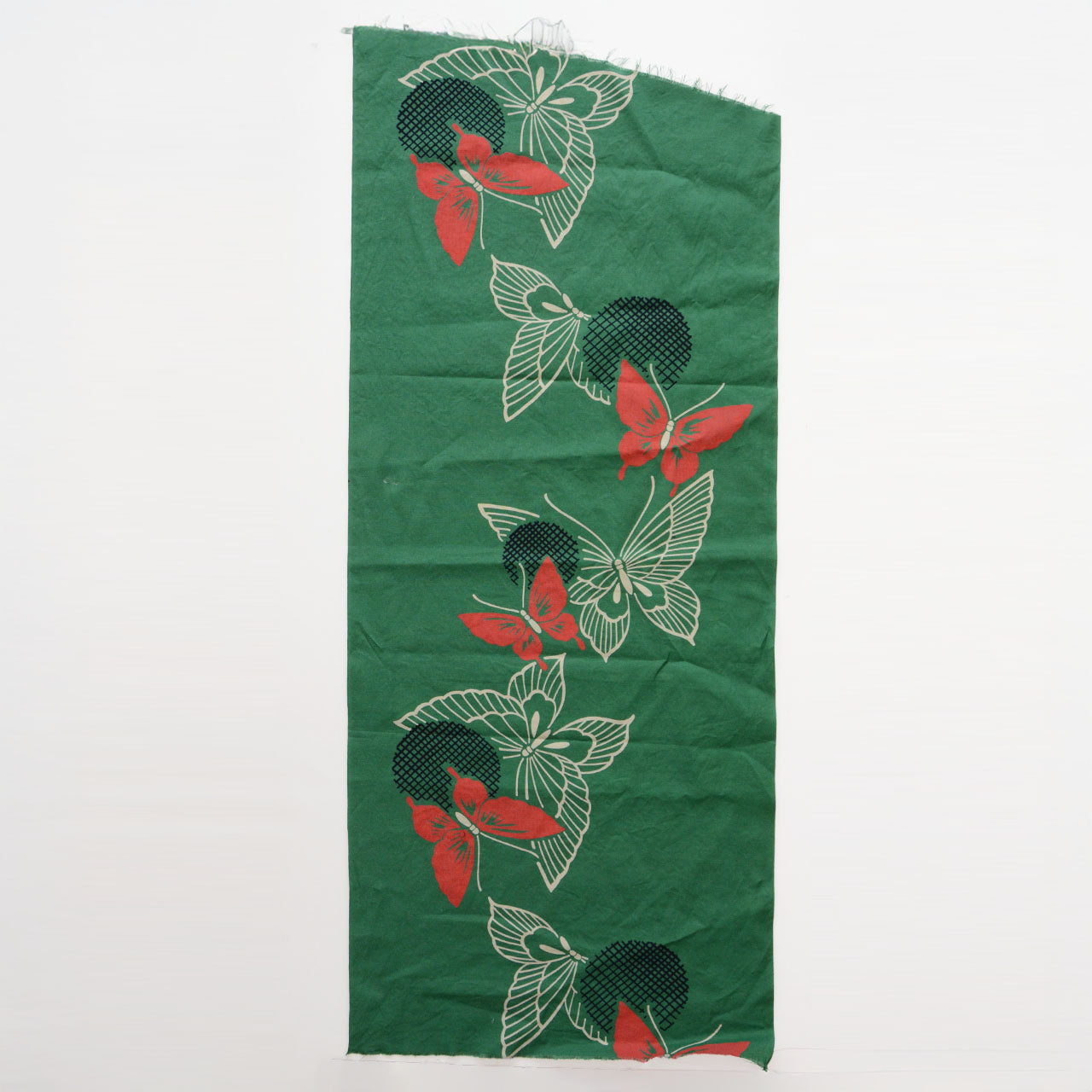 Mid-20th century Japanese butterfly print cotton textile remnant