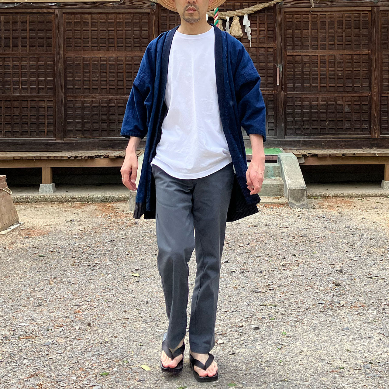 Modern streetwear outfit featuring a Japanese Noragi coat