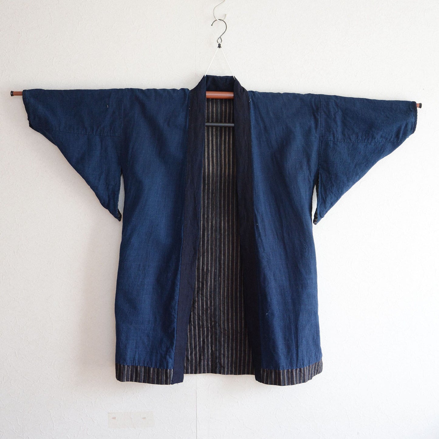 Noragi Jacket Kimono Japanese Fabric Cotton Vintage Indigo Plain Stripe Pattern