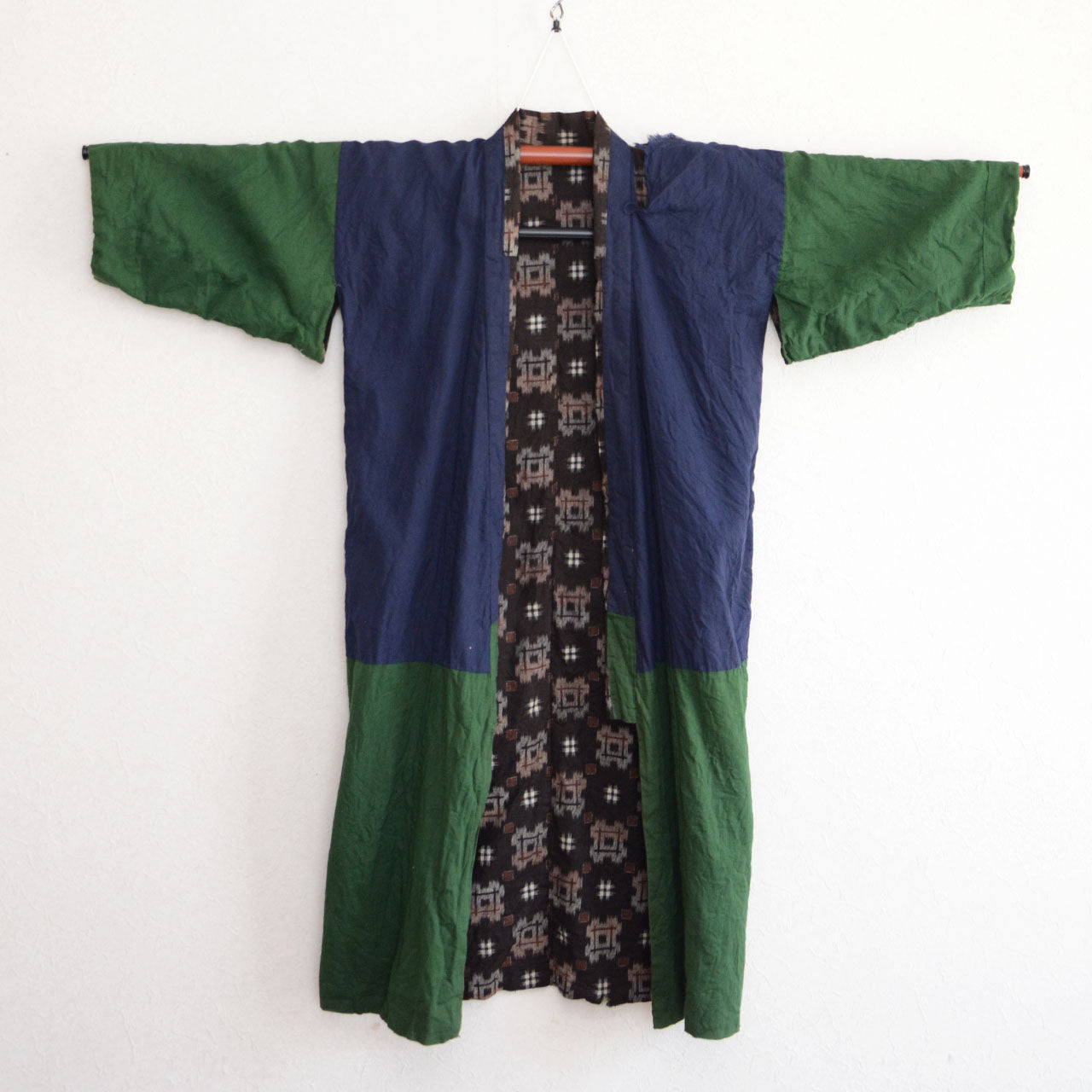 Mid-Showa era cotton kimono with traditional kasuri weave