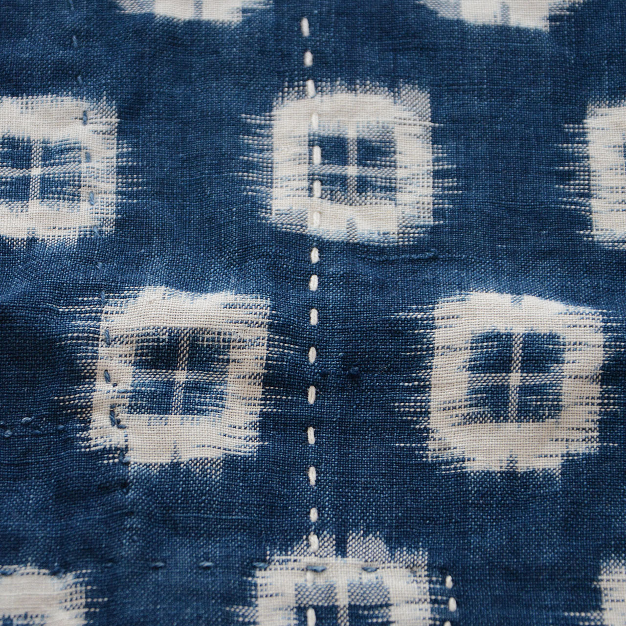 Japanese mid-20th century indigo kasuri cotton cloth with sashiko stitching