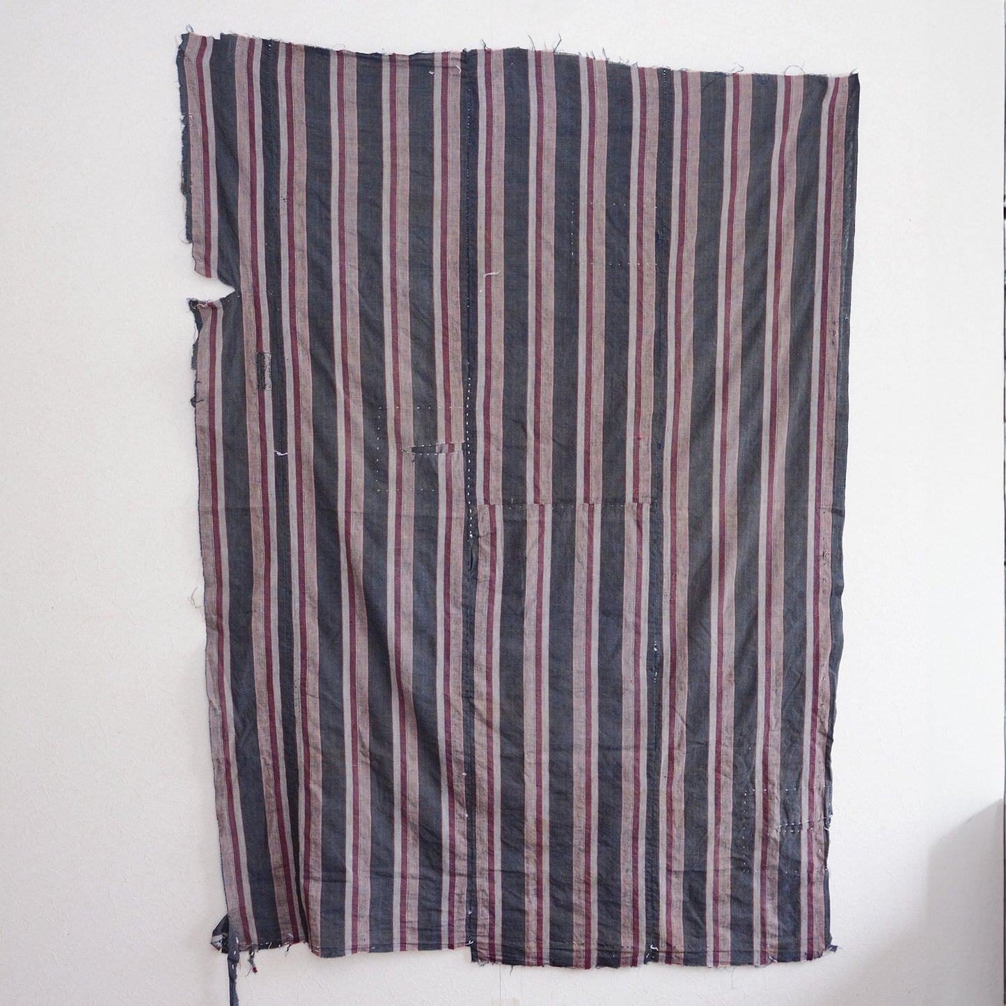 Boro Fabric Japan Vintage Cotton Indigo Stripe Pattern Textile Hand Stitching