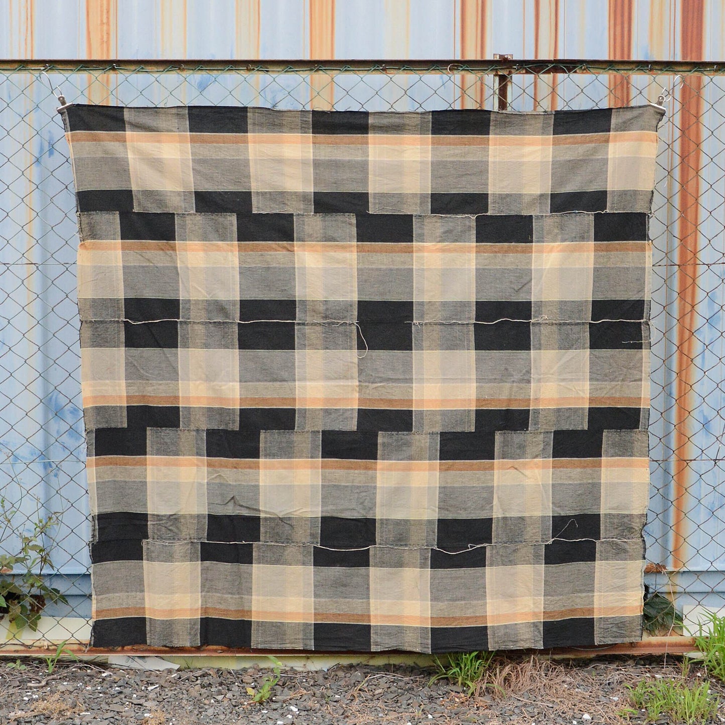 Japanese Fabric Cotton Futon Cover Checkered Pattern Vintage Textile