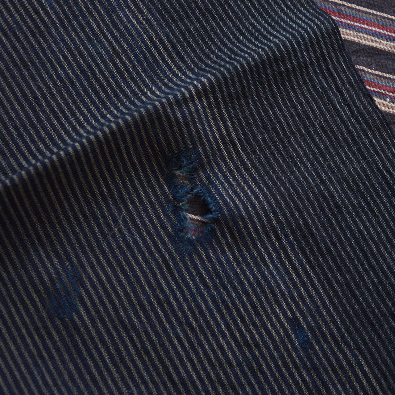 Collection of vintage cotton striped fabric pieces from Japan for quilting and mending