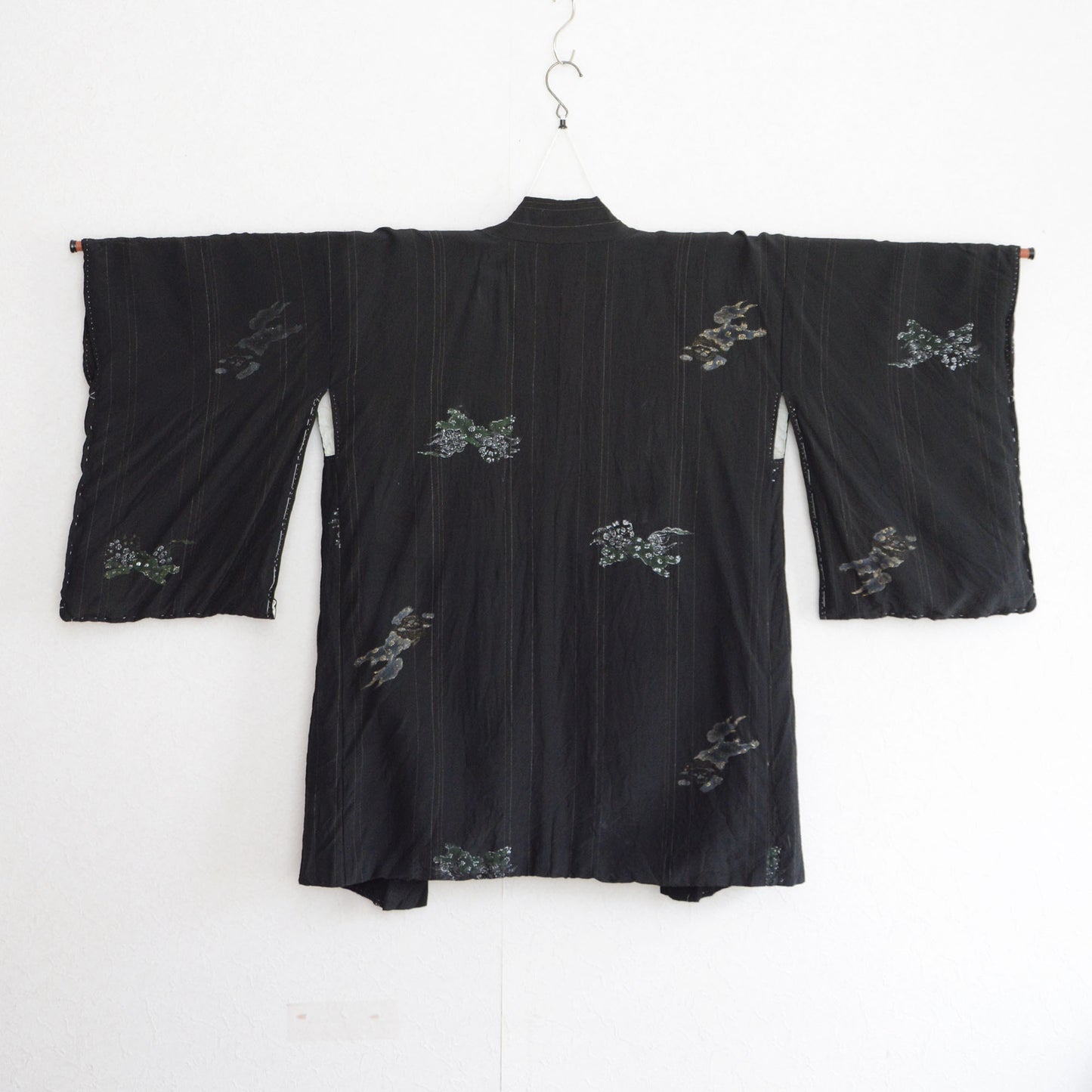 Haori Kimono Japanese Vintage Jacket Black Karashishi Multi Pattern