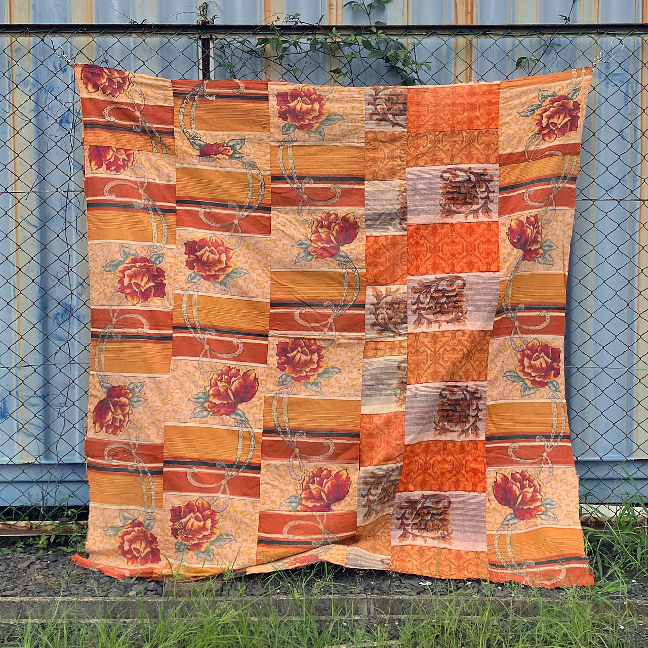 authentic Japanese boro textile with floral print