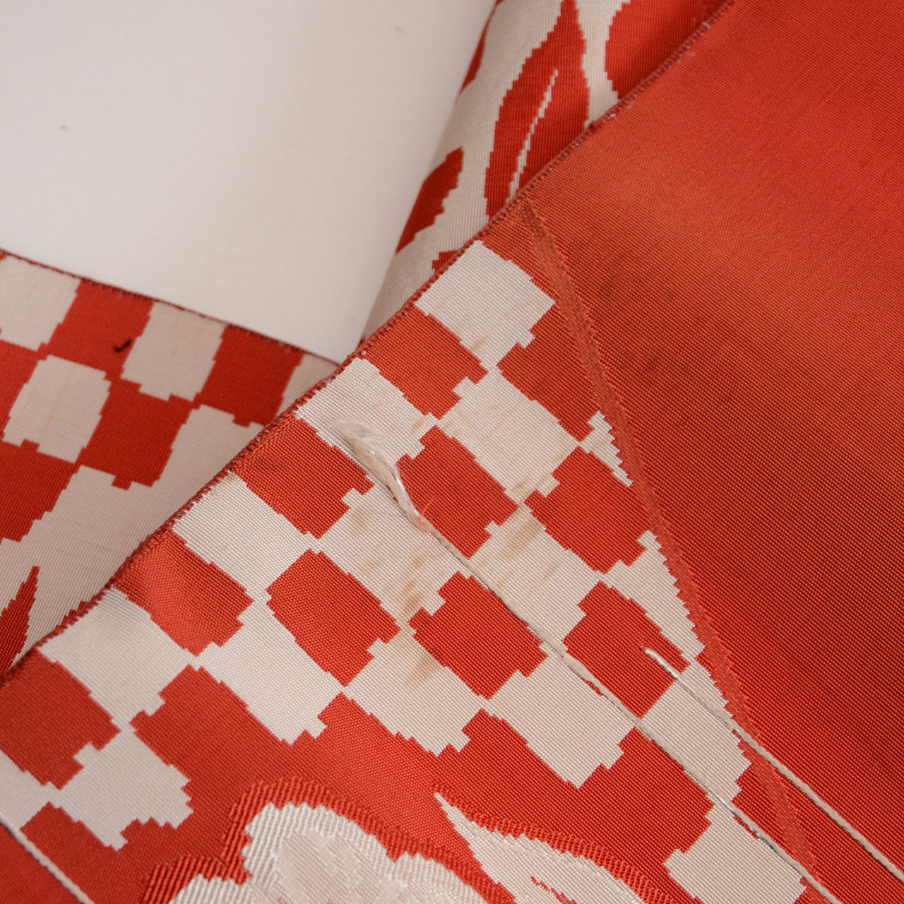 Traditional Japanese silk obi with floral and geometric pattern