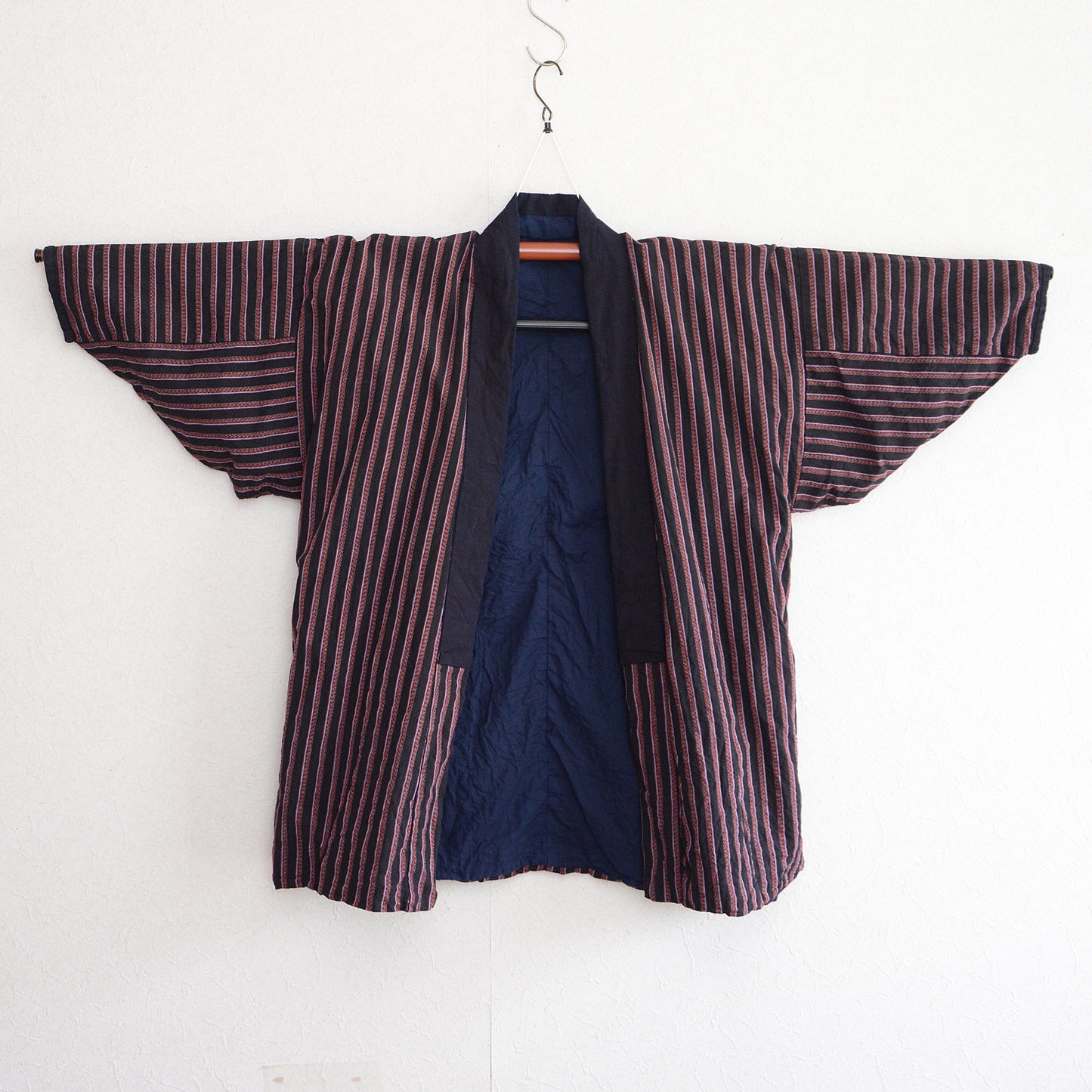 Noragi Antique Kimono Jacket Japanese Fabric Cotton Vintage Stripe Pattern