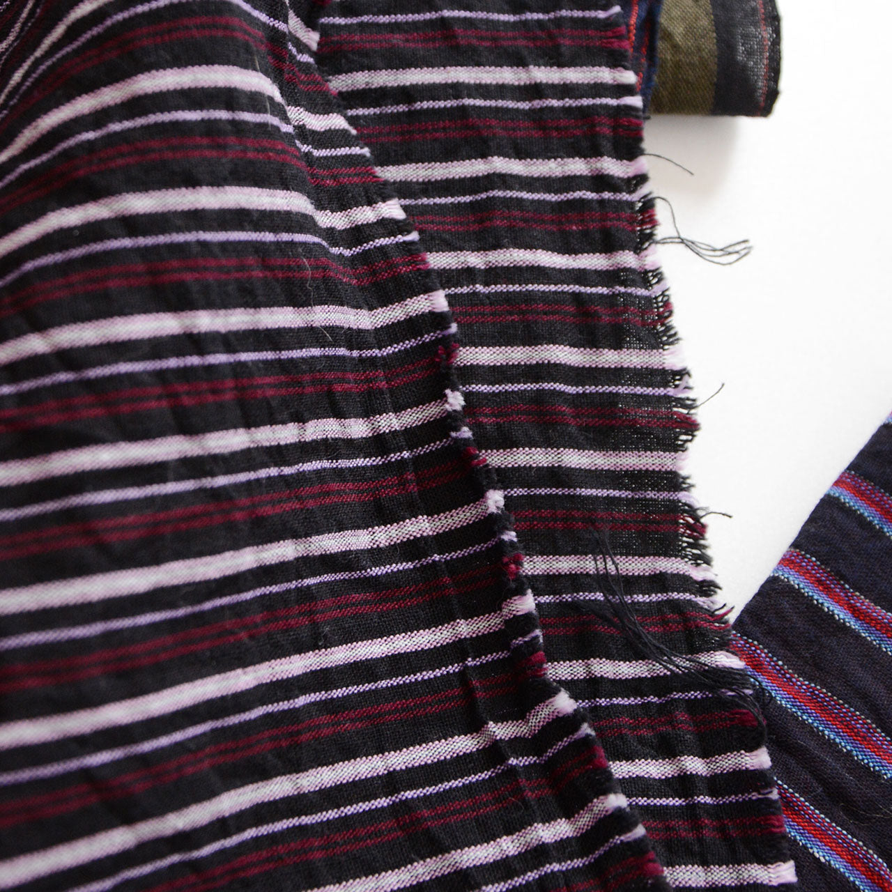 Striped Japanese vintage textiles from kimono and workwear, 100% cotton, assorted fabric pieces