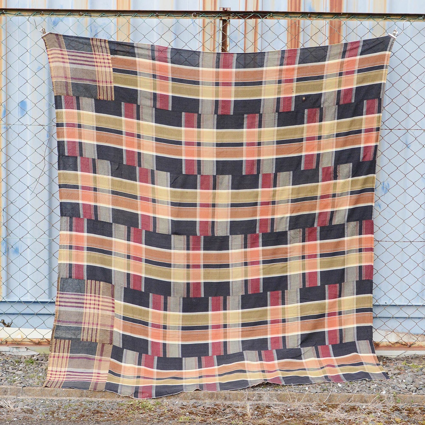 boro japanese fabric vintage checkered pattern futon cover textile cloth