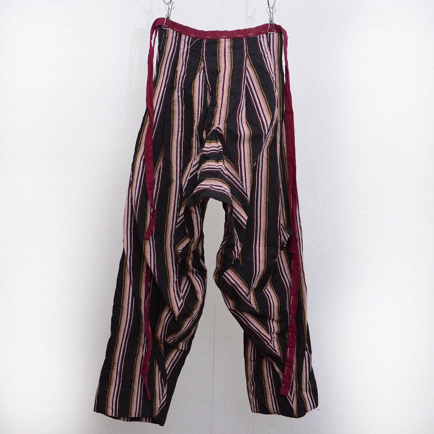 Monpe Pants Noragi Japanese Fabric Vintage Cotton Black Stripe Pattern Double Knee