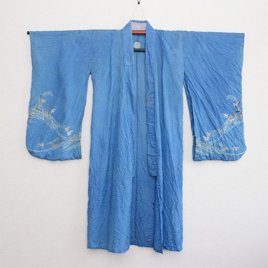 Antique Japanese Cotton Kimono for Children | Meiji-Taisho Era | 3 Family Crests with Bird & Botanical Sleeve Motifs