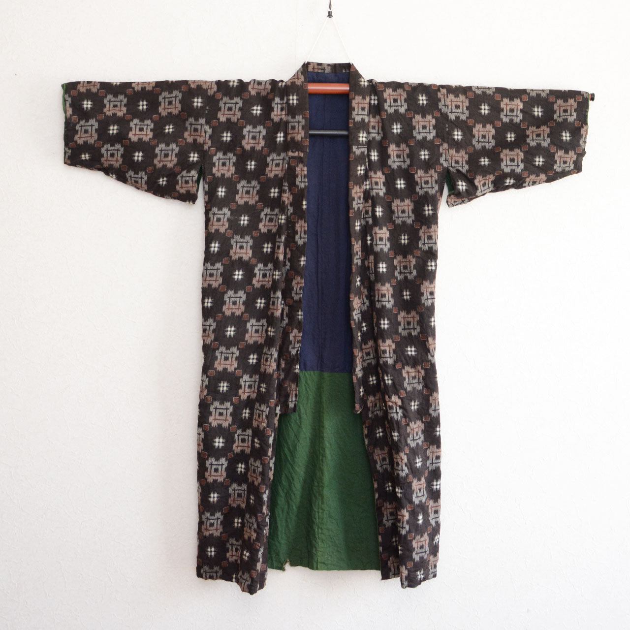 Vintage Japanese Kimono in Kasuri Cotton with Colorful Crazy